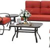 Oakmont 7Pcs Outdoor Metal Furniture Sets Patio Conversation Set Loveseat, 2 Single Chairs, 2 Spring Chairs and Coffee Table, Wrought Iron Look (Orange Red)