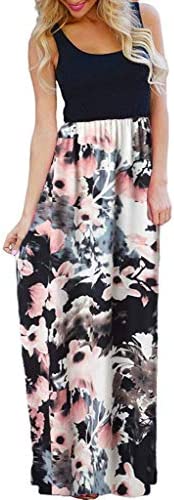 OURS Women's Casual Sleeveless Loose Plain Maxi Dresses Summer Floral Bohemain Beach Long Dresses with Pockets