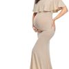 Glampunch Womens Off Shoulder Maternity Dress Ruffles Elegant Slim Gowns Fit Maxi Photography Dress