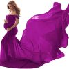 Women Maternity Off Shoulder Mermaid Chiffon Gown V Neck Elegant Fit Long Maxi Photography Baby Shower Dress for Photo Prop