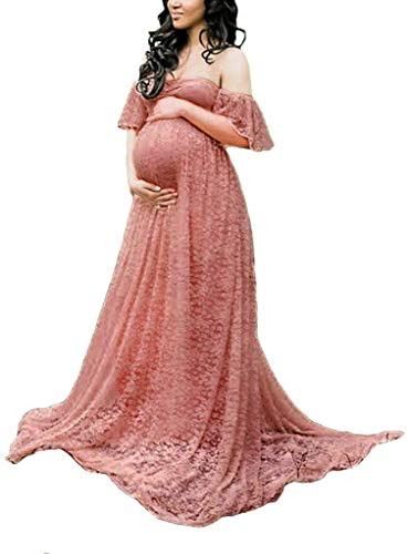 Maternity Photography Props Floral Lace Dress Fancy Pregnancy Gown for Baby Shower Photo Shoot