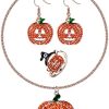 MUSECLOUD 4pcs Halloween Jewelry Set Thanksgiving Pumpkin Ring Necklace Earrings for Women Rhinestones Hook Dangle Earrings Pendant Necklace Adjustable Ring Halloween Costume Jewelry