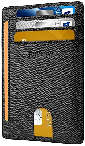 Buffway Slim Minimalist Front Pocket RFID Blocking Leather Wallets for Men Women