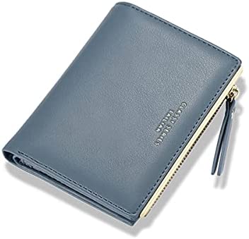 Small Wallet Simple Bifold Wallet Zipper Pocket Cash Card Holder Coin Purse for Women Girls (BLUE)