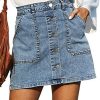 GRACE KARIN Women's Casual Button Down Denim Skirt High Waist Bodycon Pockets Jean Short Skirt