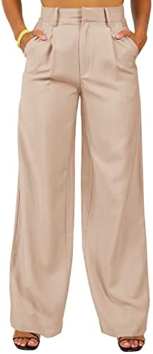 GAMISOTE Womens Wide Leg Dress Pants High Waisted Work Business Casual Flowy Trousers Light Khaki