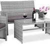 Best Choice Products 4-Piece Wicker Patio Conversation Furniture Set w/ 4 Seats, Tempered Glass Table Top - Gray Wicker/Gray Cushions