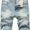 FTCayanz Men's Ripped Denim Shorts Summer Classic Straight Fit Distressed Jean Shorts with Hole