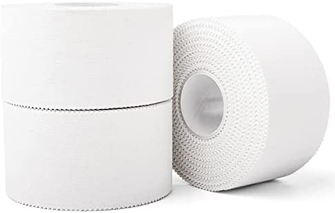 (3 Pack) White Athletic Sports Tape, Very Strong Easy Tear No Sticky Residue Tape for Athlete & Sport Trainers & First Aid Injury Wrap,Suitable for Bats,Tennis,Gymnastics & Boxing（1.5in X 35ft）
