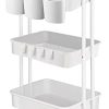 3 Tier Utility Rolling Cart - Organizer Cart Storage Cart Kitchen Cart Makeup Cart 3 Shelf Baby Tray Cart with Trolley Handles and Wheels Suitable for Bathroom Laundry Kids Room Bedroom Office (White)