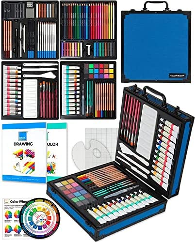 COLOUR BLOCK 151pcs Mixed Media Art supplies, 4 in 1 Professional Module kits I Acrylic Paint Sets I Watercolor Painting Sets I Colored Pencils Kit I Drawing Bundles for adults, kids in Aluminum Case