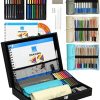 COLOUR BLOCK 91PC Sketching Supply Kit, Sketch Book, Soft Pastel, Charcoal Painting, Colored Pencils for Adult Coloring, Artist Professional Art Supplies, PU Leather Drawing Set for Kids, Beginners