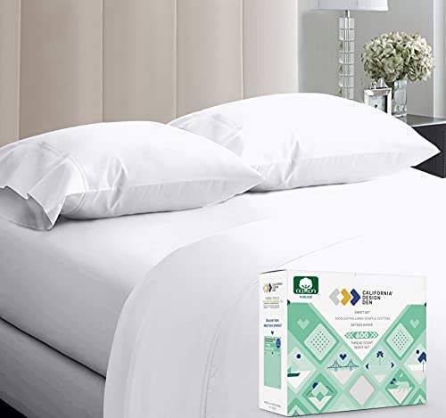 California Design Den - Luxury King Size Sheets 100% Cotton, 600 Thread Count Deep Pocket, Snug Fit, Soft & Crisp White Sheets Set, Sateen Weave 4 Pc, Beats Egyptian Quality Claims (King, Pure White)