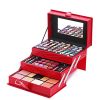 DUER LIKA Professional Leather Train Case with Mirror Makeup Kit (Eyeshadow, Blushes, Powder, Lipstick & More) Holiday Exclusive MU12 (RED)