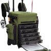 Elkton Outdoors Rolling Tackle Box with Wheels - Waterproof Rolling Fishing Backpack, 5 Removable Tackle Trays, 4 Rod Holders, Fishing Gifts for Men, Fish Tackle Bag, Roller Tackle Box