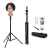 Klvied Reinforced Wig Stand Tripod Mannequin Head Stand, Adjustable Wig Head Stand Holder for Cosmetology Hairdressing Training with T-with Wig Caps, T-Pins, Comb, Hair Clip, Carrying Bag
