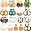 LANTAI 16-20 Pairs Trendy Acrylic Earrings Rattan Earrings for Women-Summer Beach Straw Woven Earrings Resin Leaf Dangle Drop Earrings Geometric Statement Earrings Vacation Jewelry