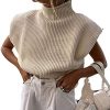Luckinbaby Casual Women’s Knit Sweater Vest Turtleneck Sleeveless Knitted Tank Tops Shoulder Pads Fall Winter Knitwear Shirts