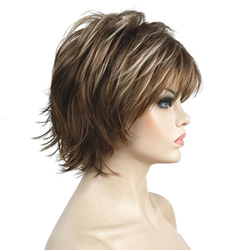 Lydell Short Layered Shaggy Full Synthetic Wig Wigs 12TT26 Brown Highlights