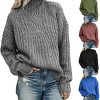 Mayntop Womens Sweater Jumper Twist Plus Size Turtleneck Mock Neck Solid Color Knitted Tops Loose Knitting Pullover Knitwear