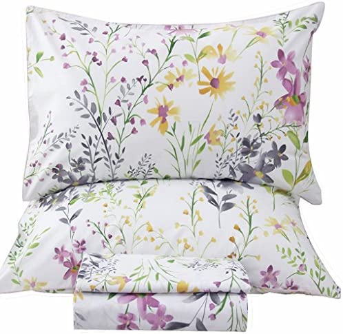 Queen's House Romantic Garden Floral Bed Sheet Set 4 Piece King Size 100% Egyptian Cotton Deep Pocket Bedding Set-W