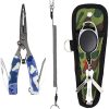 SAMSFX Locking Fishing Pliers Saltwater Resistant Teflon Coated Briad Line Cutters with Wire Coiled Lanyard, Sheath & Quick Knot Tool Combo