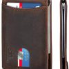 SERMAN BRANDS RFID Blocking Slim Bifold Genuine Leather Minimalist Front Pocket Wallets for Men with Money Clip Thin Mens