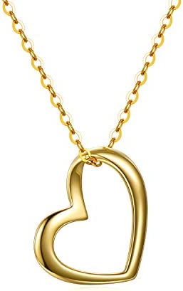 Solid 14k Gold Heart Necklace for Women, Fine Gold Love Jewelry for Wife/Mom/Girlfriend, Birthday Pesent for Her, 16+2 Inch