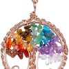 Top Plaza 7 Chakra Healing Crystal Necklace Tree of Life Wire Wrapped Pendant Necklaces Reiki Stone Gemstone Quartz Jewelry for Womens Girls