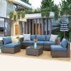 Wisteria Lane 6 Piece Outdoor Patio Furniture Sets, Outdoor Sectional Furniture with Tempered Glass Table and Cushion, Wicker Patio Conversation Sets for Garden Backyard, Blue