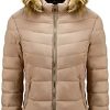 Women's Heavy-Weight Long-Sleeve Casual Full-Zip Hooded Puffer Coat Winter Warm Jacket Long Down Faux Fur Hooded