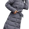 Women's Hooded Long Down Jacket Thickened Maxi Parka Puffer Coat Full Zip Quilted Bow Belted Outerwear with Fur Hood