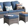 XIZZI Patio Furniture Set, Outdoor Sectional Furniture, 6 PCS Wicker Patio Furniture with Swivel Rocking Chairs (Grey Rattan/Denim Blue)