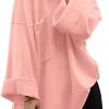 YESNO Women Casual Loose Plain Scoop Neck Plus Size Terry Cotton Sweatshirts Pullover Tops Long Sleeve Roll Hem Pocket TY9